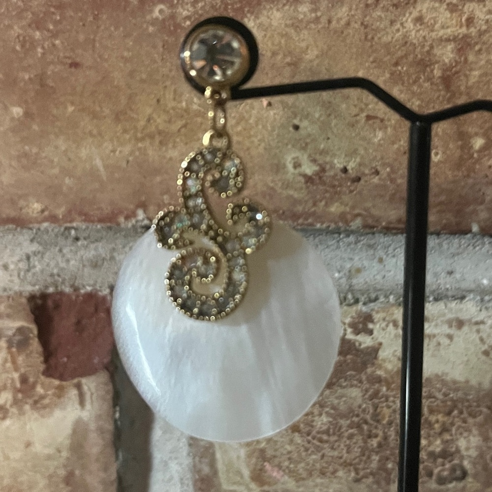 Gold and White Dangle Earrings - Picture 2 of 3